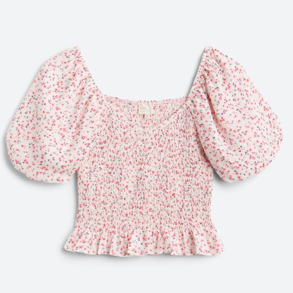 Floral Puff Sleeve Smocked Blouse | Dee Elly | Size L